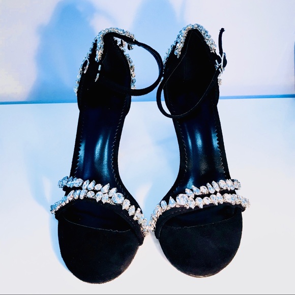 Brand-new Black Suede Crystal Heels - Picture 2 of 7